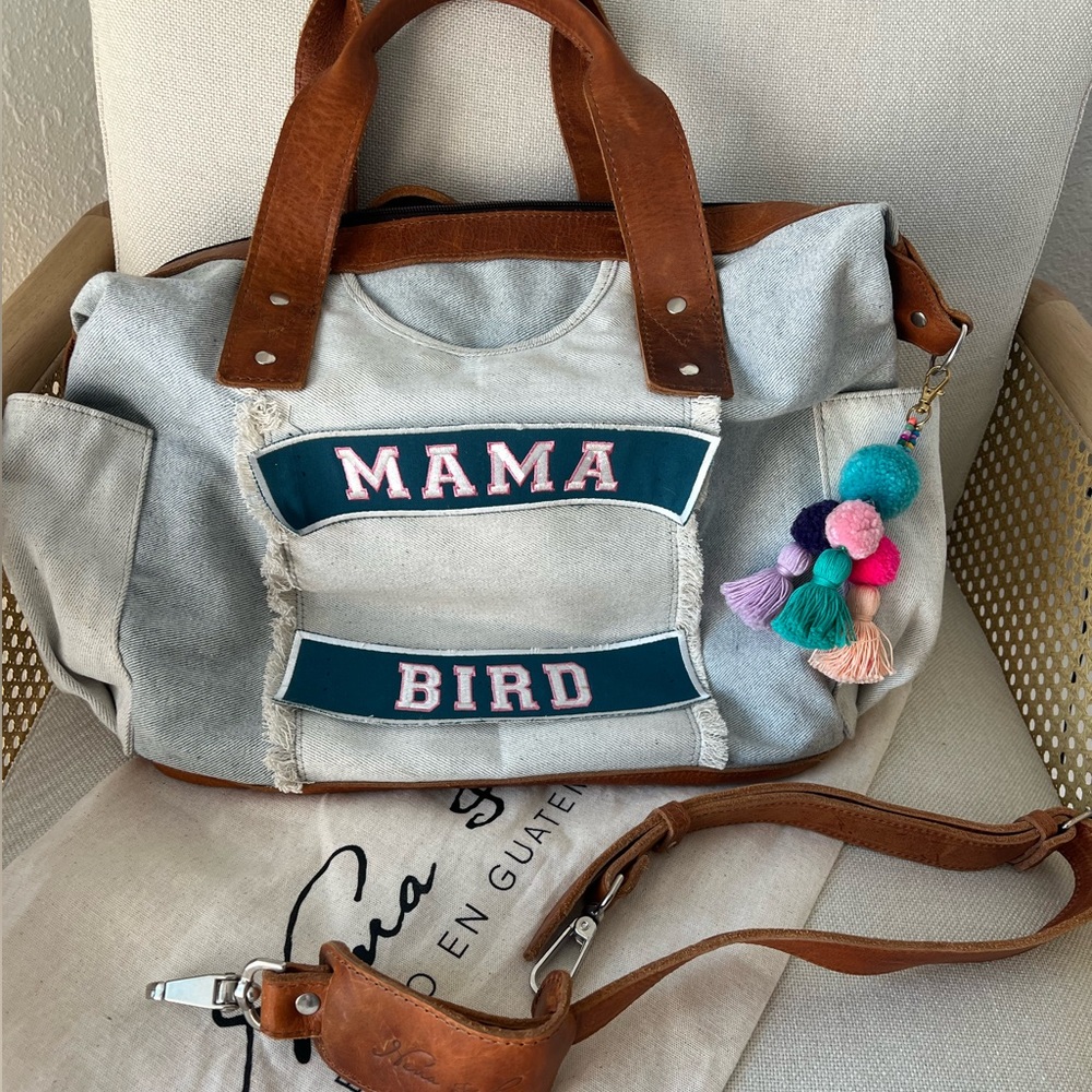 Authentic, gently used Nena & Co convertible day bag with Mama Bird patch